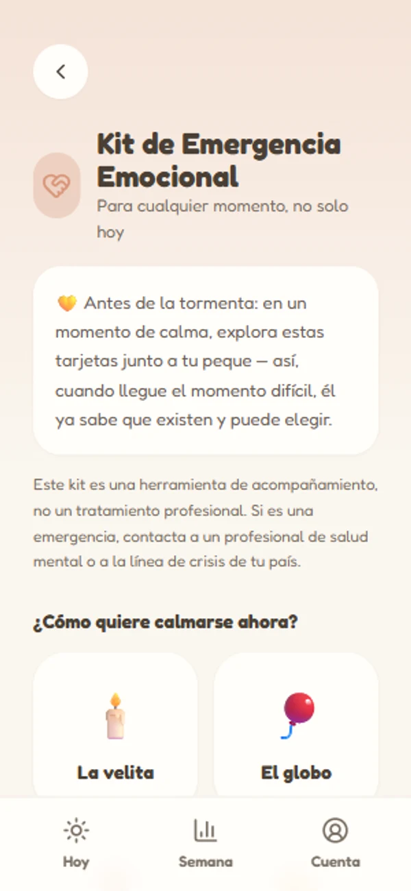 Kit de Emergencia Emocional con tarjetas: La velita, El globo, Abraza tu peluche, Aprieta y suelta, Pide un abrazo
